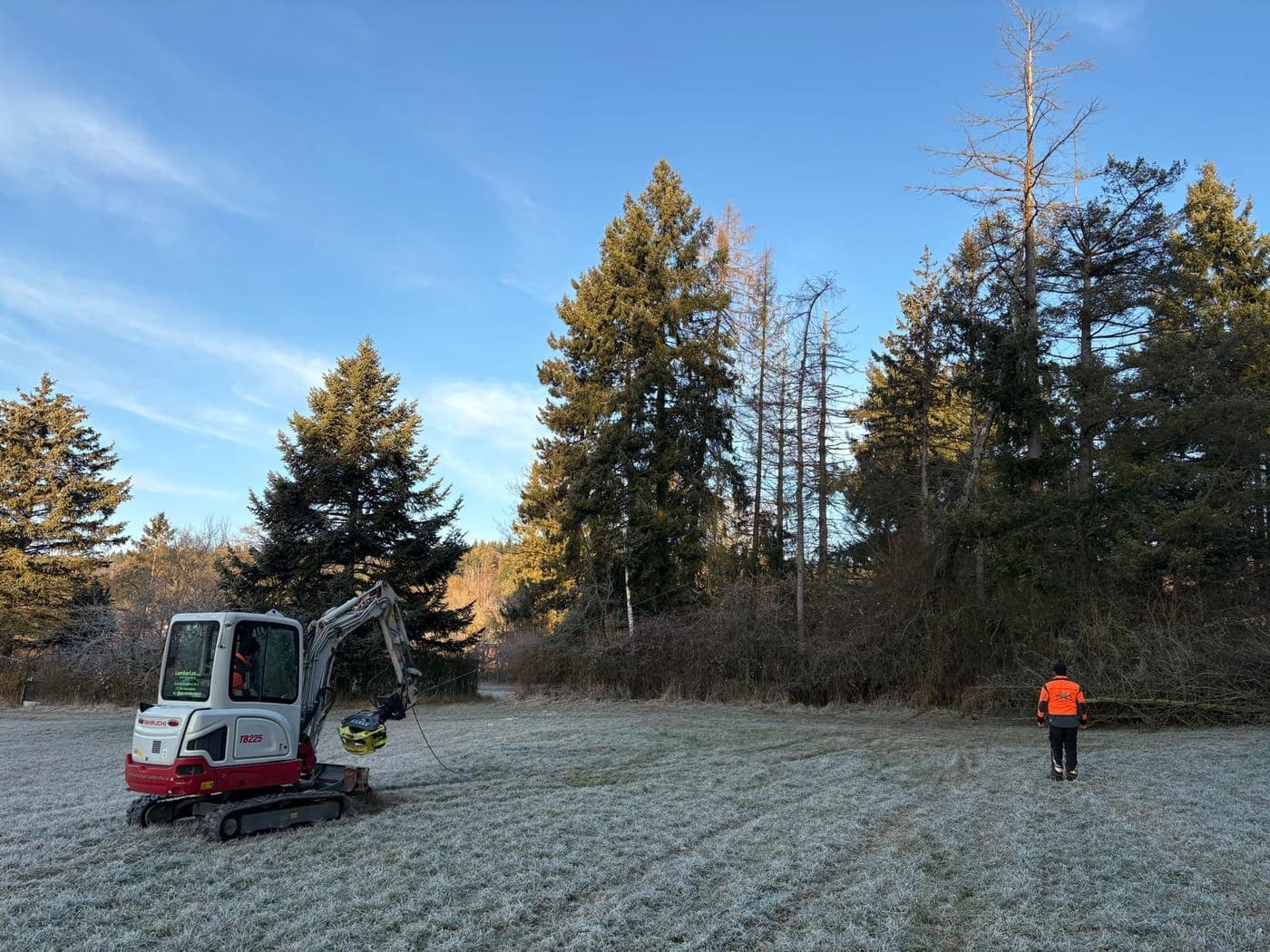 Landschaftspflege mit Kompaktbagger im Gelände